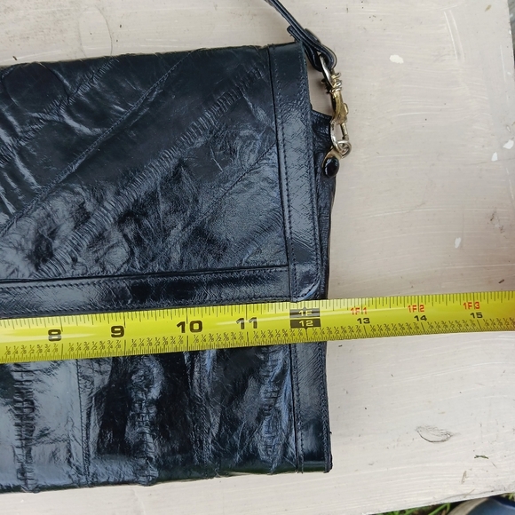 Vintage Eel Skin Eelskin Clutch Shoulder Bag Black Leather Lined Womens Purse - Picture 3 of 11